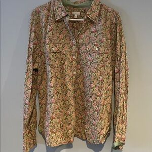 Talbots Women’s Floral and paisley Button-Down Shirt. Green pink XL